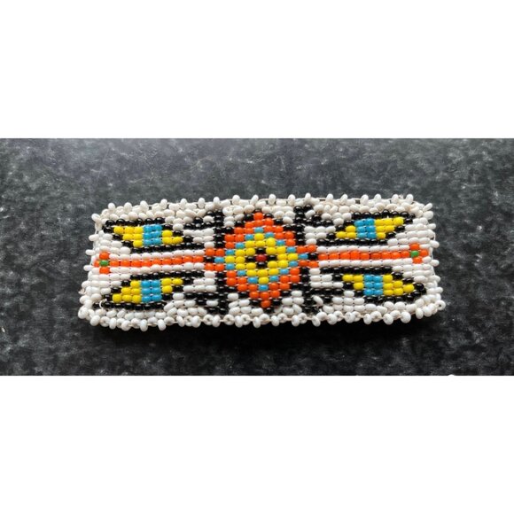 Vintage Handmade Native American Large Beaded Barrette In Classic Beaded Pattern - Picture 1 of 4